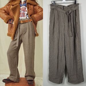 Free People Brown Academia Relaxed High Rise Maryam Paperbag Pants Size Large